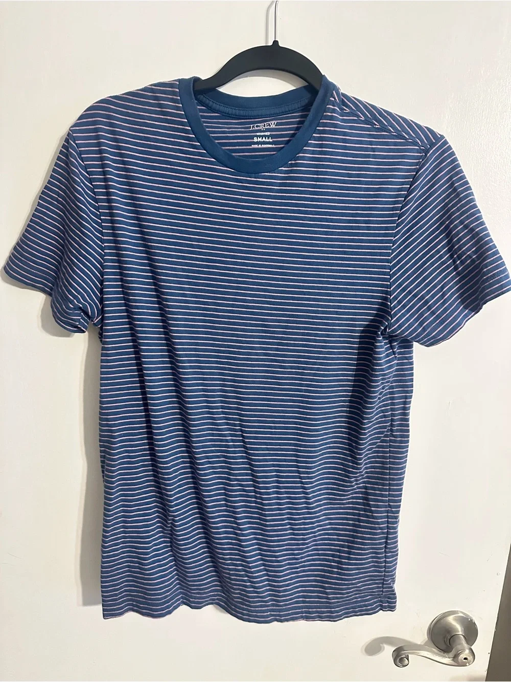 J. Crew Navy and pink Striped men’s Short-Sleeve Crewneck Tee